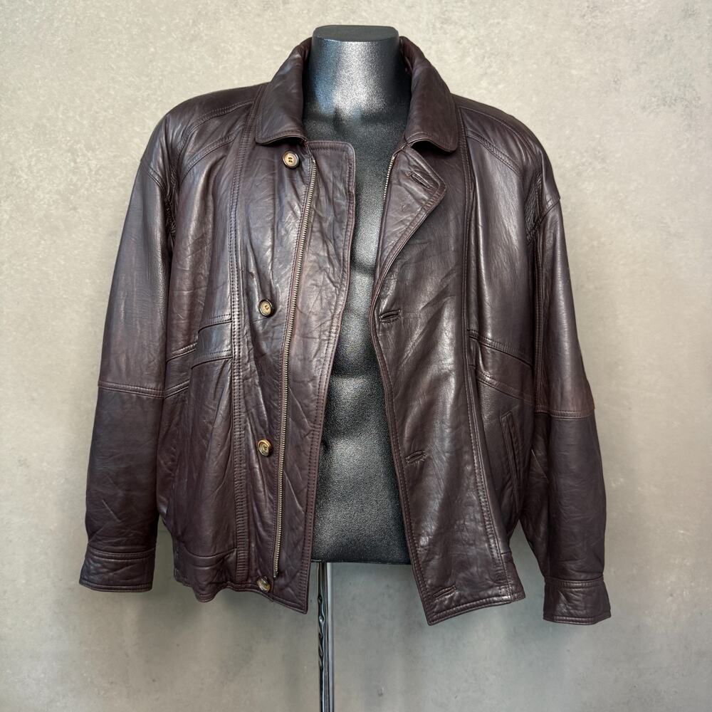 Striwa Vintage German Leather Bomber Jacket Brown Zip Button Size 26